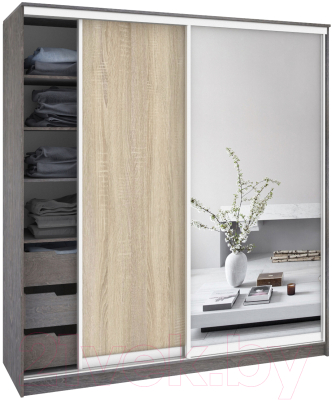 Шкаф Кортекс-мебель Сенатор ШК12 Классика ДСП с зеркалом - фото