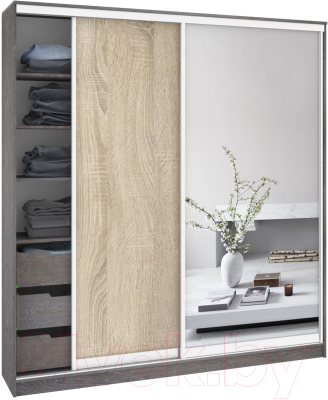 Шкаф Кортекс-мебель Сенатор ШК12-45 Классика ДСП с зеркалом - фото