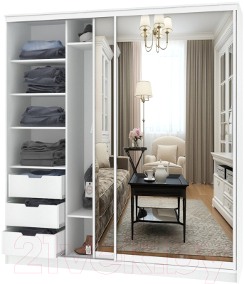 Шкаф Кортекс-мебель Сенатор ШК12-45 Классика зеркало - фото