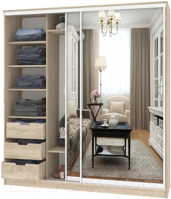 Шкаф Кортекс-мебель Сенатор ШК12-45 Классика зеркало - фото