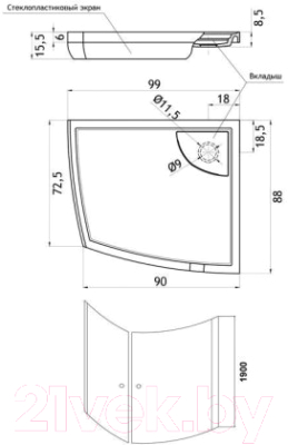 Душевой уголок Aquanet Iva NK1222 88х99х190 R / 183210 (стекло прозрачное)
