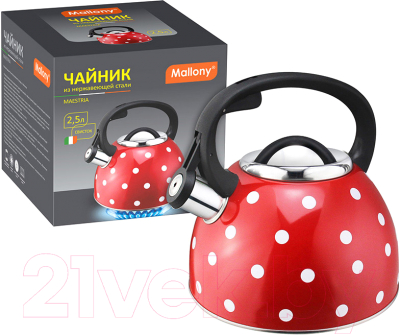 Чайник со свистком Mallony Maestria 005176 (красный в белый горошек)