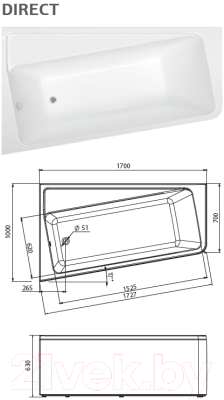 Ванна акриловая 1Марка Direct 170x100 L