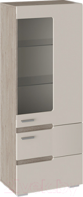 Шкаф-пенал с витриной ТриЯ Фьюжн ТД-260.07.27 (бежевый/дуб сонома трюфель) - фото