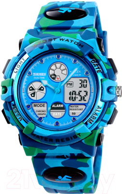 Часы наручные унисекс Skmei 1163 (голубой камуфляж) - фото