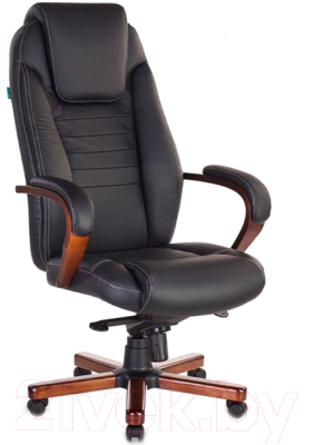 Кресло офисное King Style KE-1023WALNUT/BLACK (кожа черный/дерево) - фото