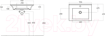Тумба с умывальником Гамма 23о/кФ2-У 55 Атриа-9055 СТ85