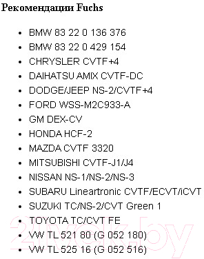 Трансмиссионное масло Fuchs Titan CVTF Flex / 601846397