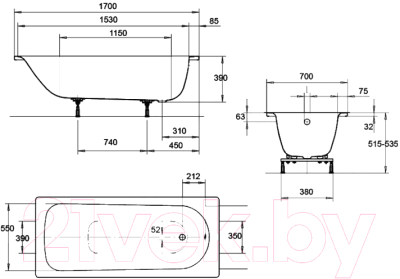 Ванна стальная Kaldewei Eurowa 312-1 170x70 / 119812030001