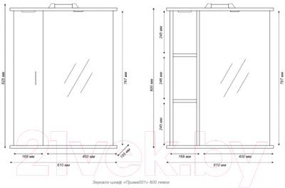 Шкаф с зеркалом для ванной Tivoli Прима 60 L / 461777 (с подсветкой)