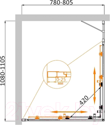 Душевой уголок Cezares MOLVENO-AH-21-80+30-C-Cr-IV