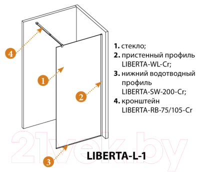 Душевая стенка Cezares LIBERTA-L-1-125-C-Cr