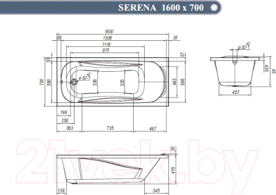 Ванна акриловая Ventospa Serena LA 160x70 (с каркасом)