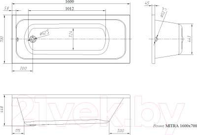 Ванна акриловая Ventospa Mitra 160x70 (с каркасом)