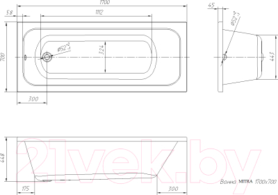 Ванна акриловая Ventospa Mitra 170x70 (с каркасом)