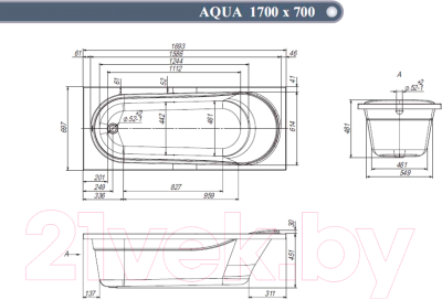 Ванна акриловая Ventospa Aqua 170x70 (с каркасом)