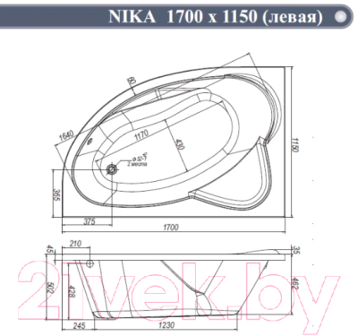 Ванна акриловая Ventospa Nika 170x115 L (с каркасом)