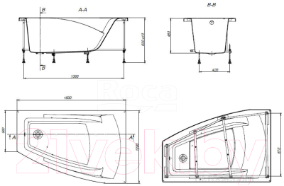 Ванна акриловая Roca Hall Angular R / ZRU9302865