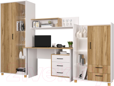 Письменный стол Горизонт Мебель Лайт (белый/крафт золотой)