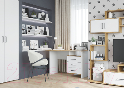 Письменный стол Горизонт Мебель Лайт (белый/крафт золотой)