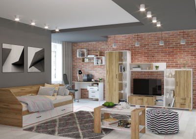 Письменный стол Горизонт Мебель Лайт (белый/крафт золотой)