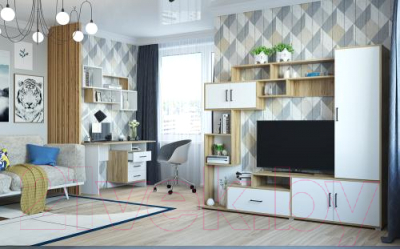 Письменный стол Горизонт Мебель Лайт (белый/крафт золотой)