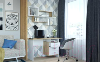 Письменный стол Горизонт Мебель Лайт (белый/крафт золотой)