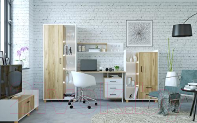 Письменный стол Горизонт Мебель Лайт (белый/крафт золотой)