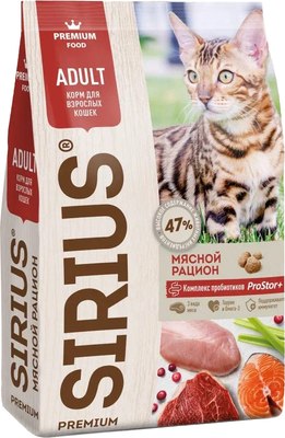 Сухой корм для кошек Sirius Для взрослых кошек мясной рацион - фото