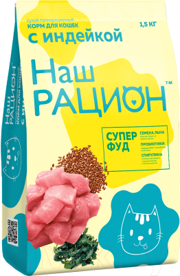 Сухой корм для кошек Наш рацион Для взрослых кошек с индейкой - фото
