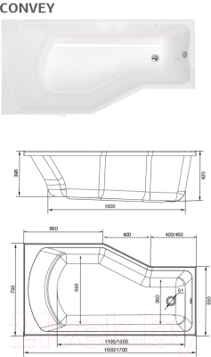 Ванна акриловая 1Марка Convey 150x75 L