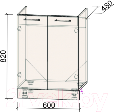 Шкаф под мойку Интерлиния Компо НШ60м-2дв (дуб серый)