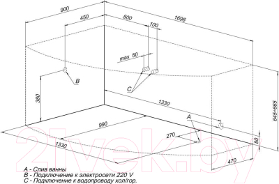 Ванна акриловая Aquanet Jersey 170x90 L