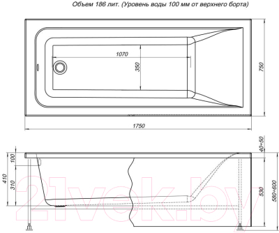 Ванна акриловая Aquanet Bright 175x75