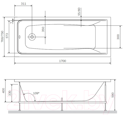 Каркас AM.PM Gem W90A-170-070W-R