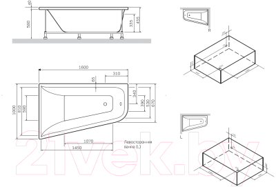 Ванна акриловая AM.PM Spirit W72A-160R100W-A2