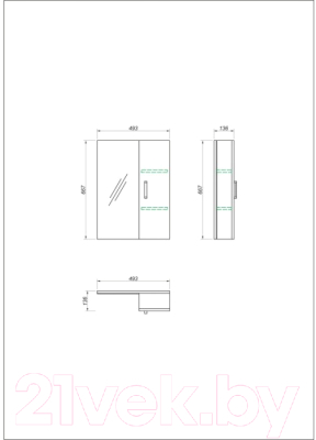 Шкаф с зеркалом для ванной Какса-А Сантана 50 / 458401 (универсальный)