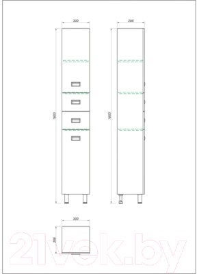 Шкаф-пенал для ванной Какса-А Пикколо / 460107 (с 2 ящиками и корзиной)
