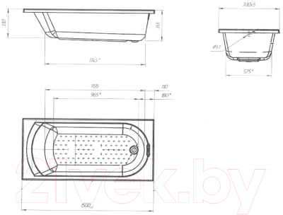 Ванна акриловая 1Марка Lily 150x70