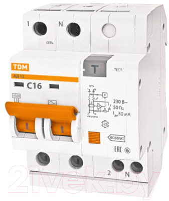 Дифференциальный автомат TDM АД12 2Р 63А 100мА / SQ0204-0024 - фото
