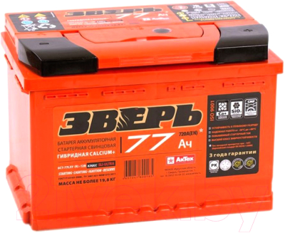 Автомобильный аккумулятор Зверь Евро R+ / 6СТ-77 - фото