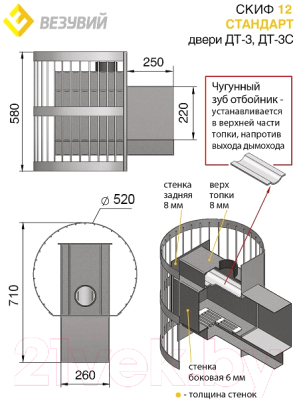 Печь-каменка Везувий Скиф Стандарт 12 (ДТ-3С)