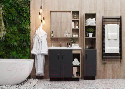 Тумба под умывальник Onika Тимбер 80.10 / 108046 (серый матовый/дуб сонома)