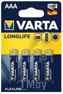 Комплект батареек Varta Longlife 4 AAA LR03 / 04103113414 - фото