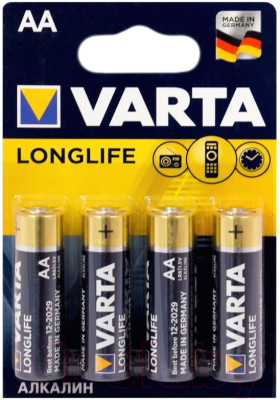 Комплект батареек Varta Longlife 4 AA LR6 / 04106113414 - фото