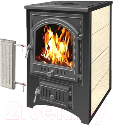 Печь-камин Везувий ПК-01 (205) с плитой и теплообменником (бежевый) - фото
