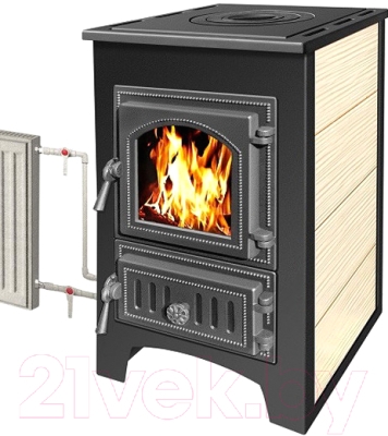 Печь-камин Везувий ПК-01 (270) с плитой и теплообменником (бежевый) - фото