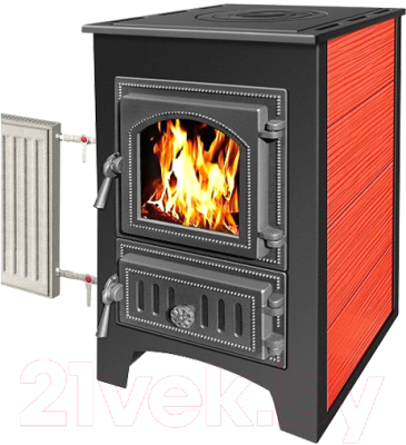 Печь-камин Везувий ПК-01 (270) с плитой и теплообменником (красный) - фото