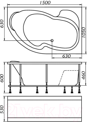 Ванна акриловая 1Марка Aura 150x105 L (с каркасом)