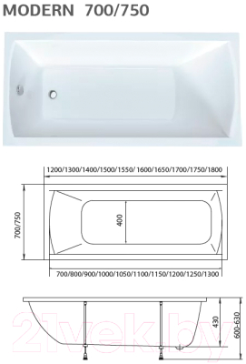 Ванна акриловая 1Марка Modern 180x75